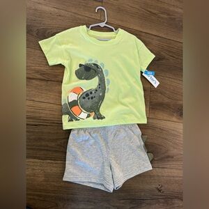 NWT Carter's Gray Toddler Shorts and Lime Green Dino Tee Set